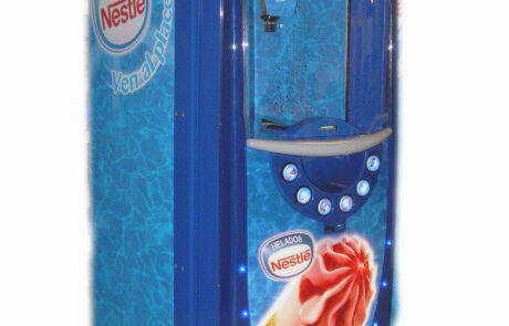 large blue nestle dispenser for treats