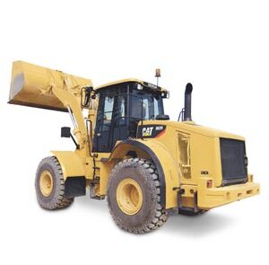 caterpillar loader with front bucket in raised position